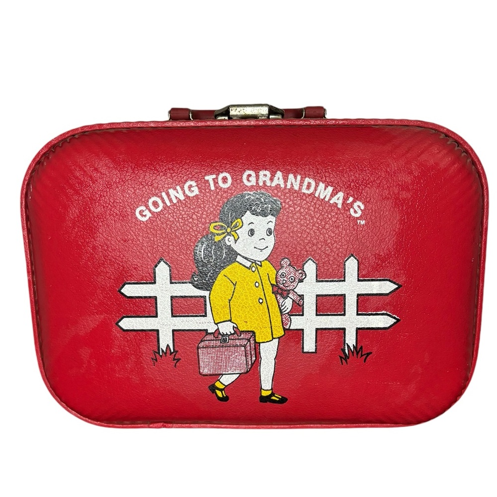 Vintage 70s 80s Going to Grandma's Red Suitcase Girls Kids Luggage